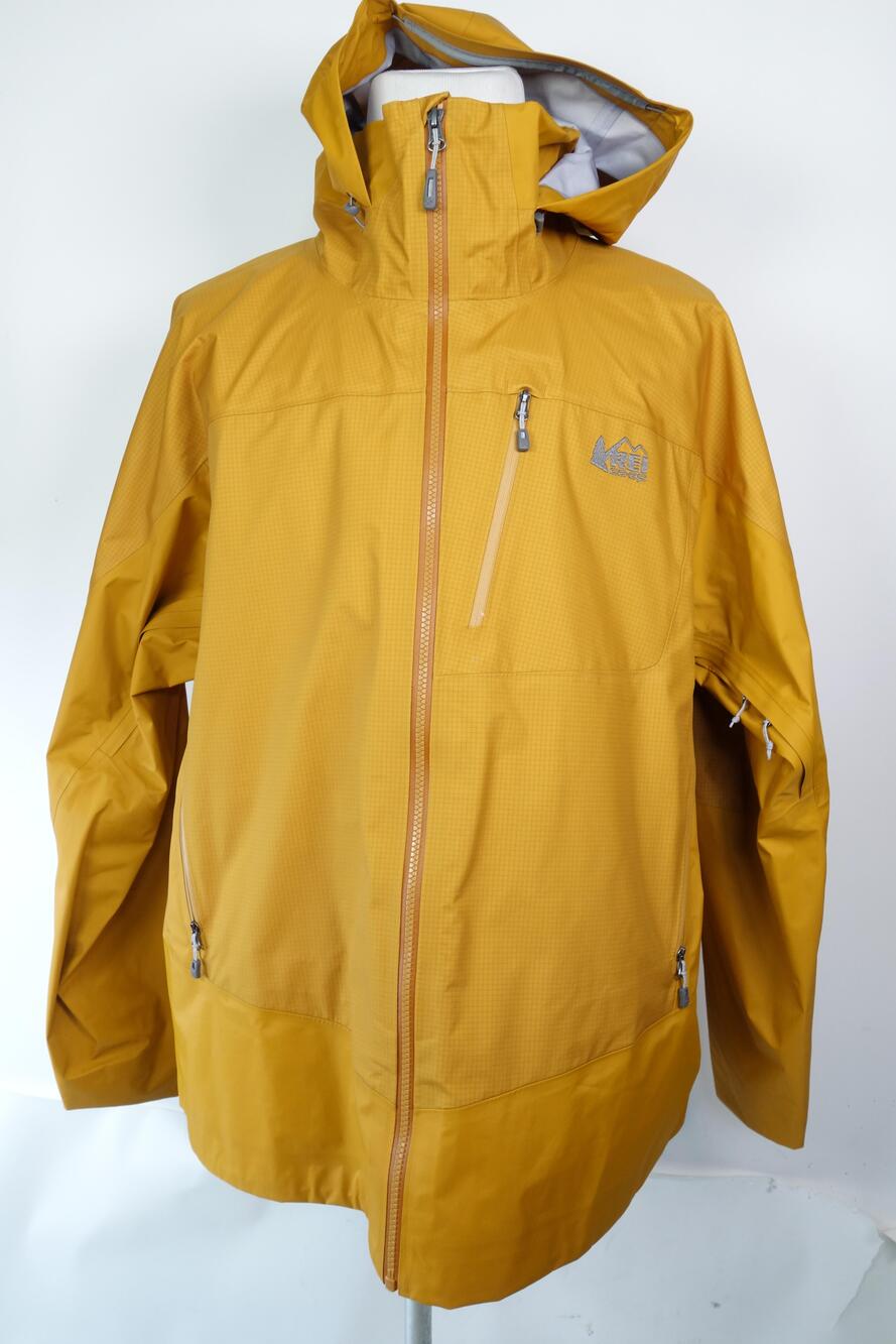 REI Co-op GORE-TEX Rain Jacket Mens 2XL Yellow Hooded Waterproof Shell Hiking